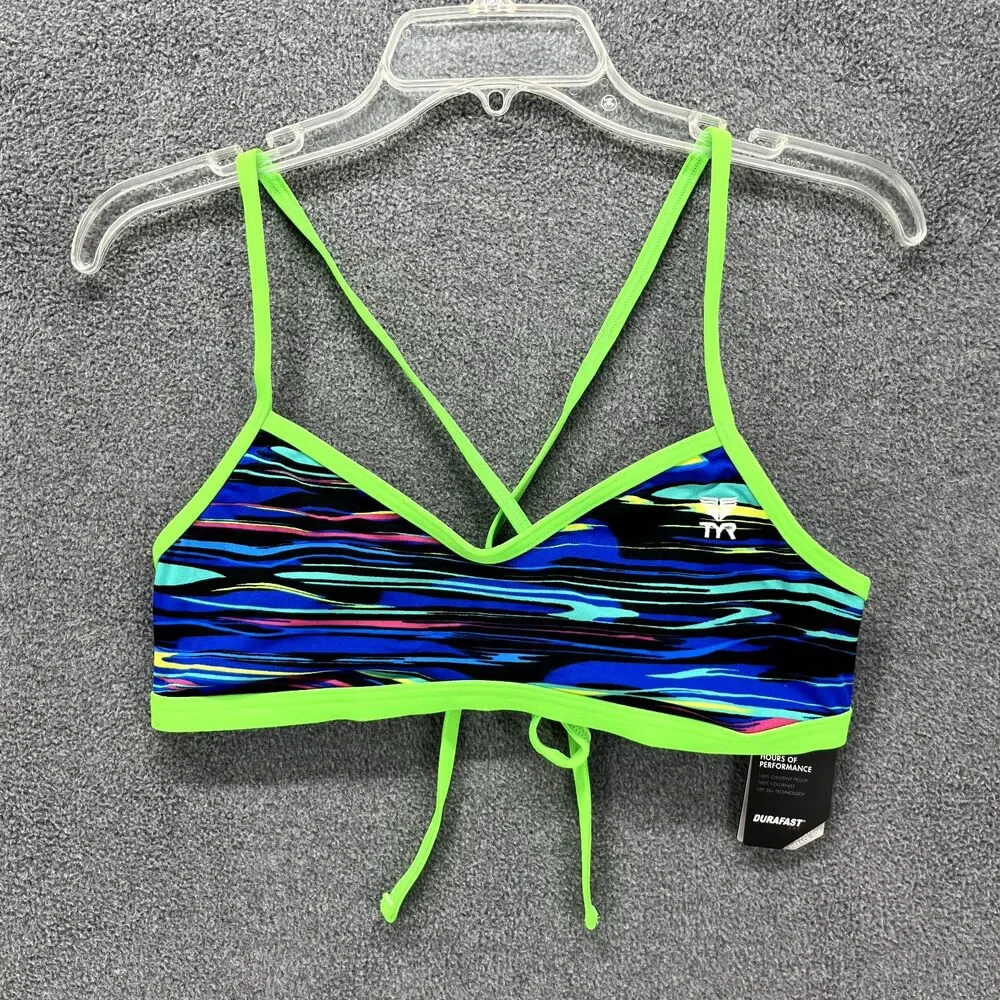 TYR Bikini Top Women XL 14 16 Blue Green Fresno Mojave Tie back‎ Swimwear